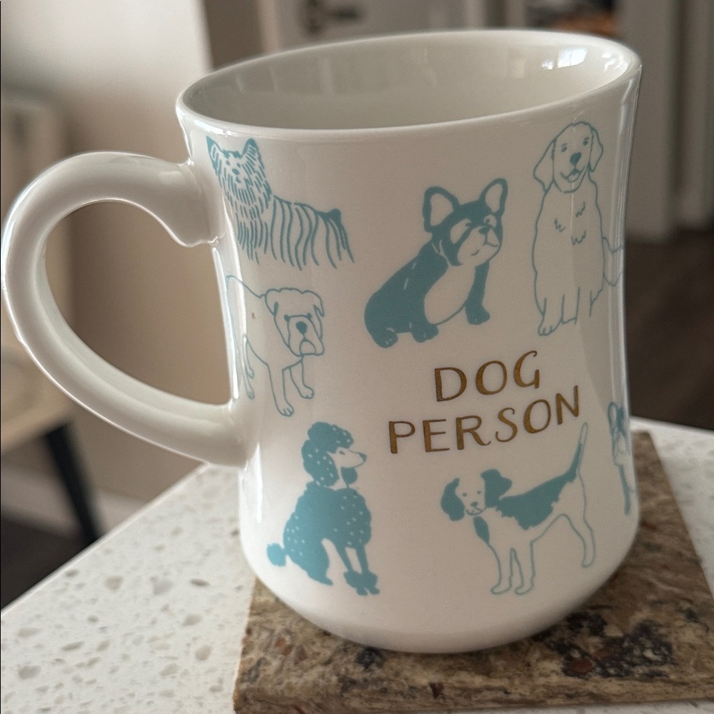 Charming Dog Lover's Mug - White with Blue Illustrations
